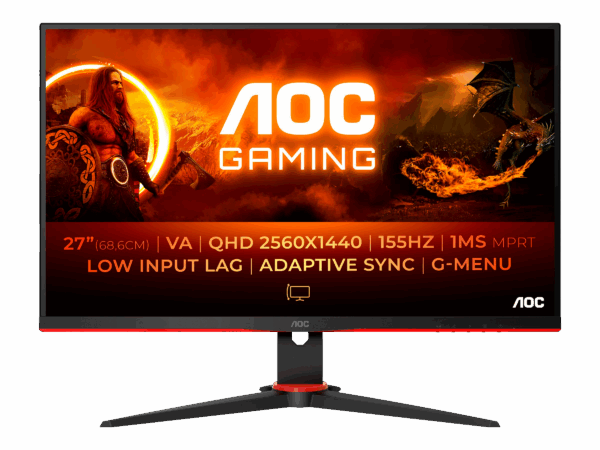 Gaming Skærm  AOC Q27G2E/BK • 27" • QHD 155Hz • VA Panel  FreeSync og Lavt Input Lag - AOC