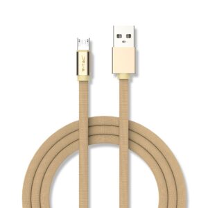 MicroUSB kabel 1m guld - Bomuldsstof, MicroUSB til USB-A