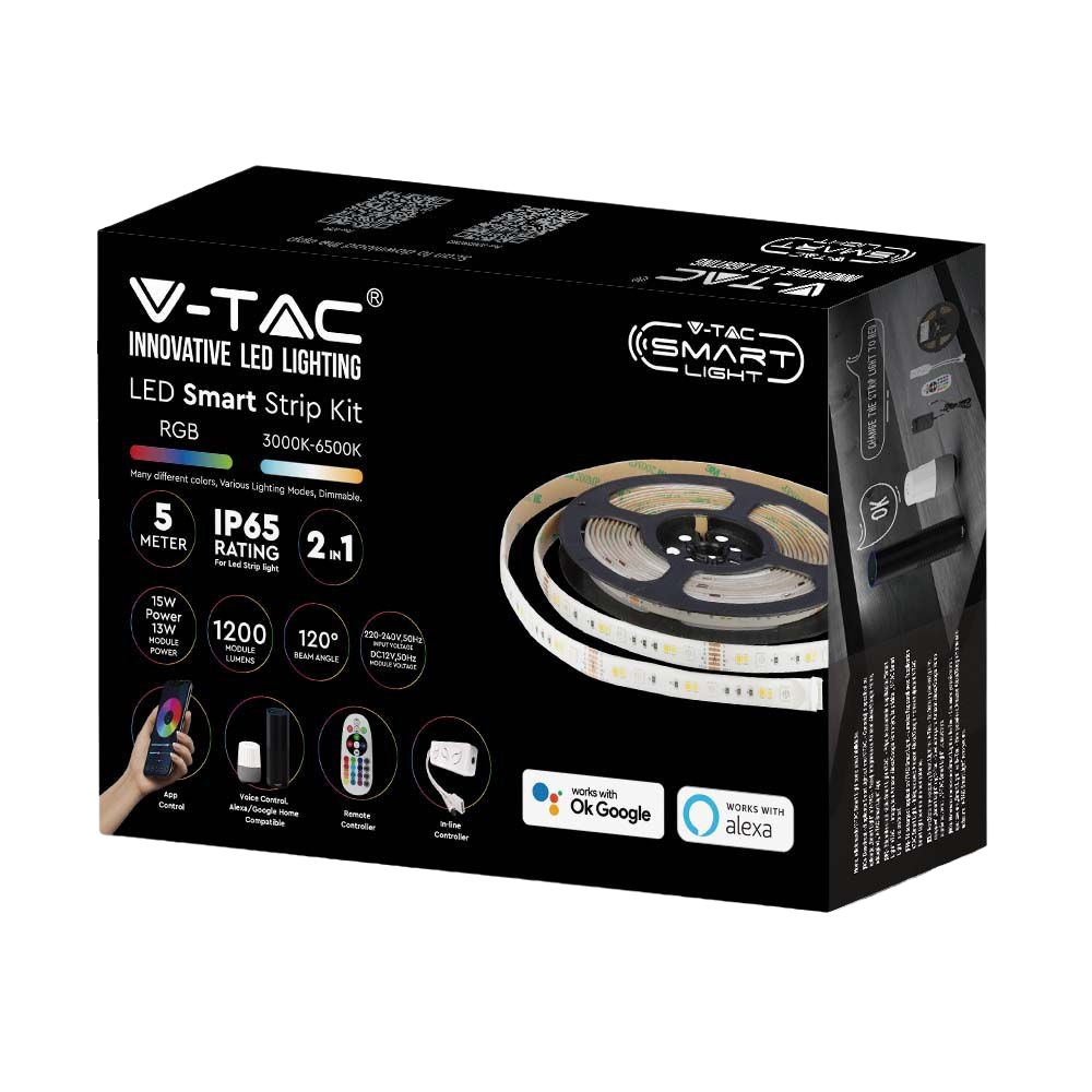 90 LED Strip Sæt - IP65 Striplys, kompatibel med Alexa, Google Home, RGB+3in1, EU-stik - Kulør : RGB + CCT (Varm til Kold Hvid)