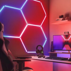 50W Hexagon RGBIC 3 felter komplet sæt - Inkl. bluetooth controller og strømforsyning - Kulør : RGBIC