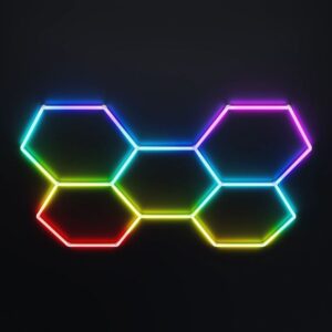 5 stk. Hexagon RGBIC komplet sæt 80W - Inkl. bluetooth controller og strømforsyning - Kulør : RGBIC