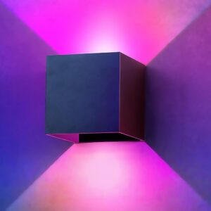 6W CUBIC RGB+CCT væglampe - IP65, Tuya Smart, sort, firkantet, op/ned, justerbar, inde / ude, inkl. lyskilde - Dæmpbar : Via Smart Home, Kulør : RGB + CCT (Varm til Kold Hvid)