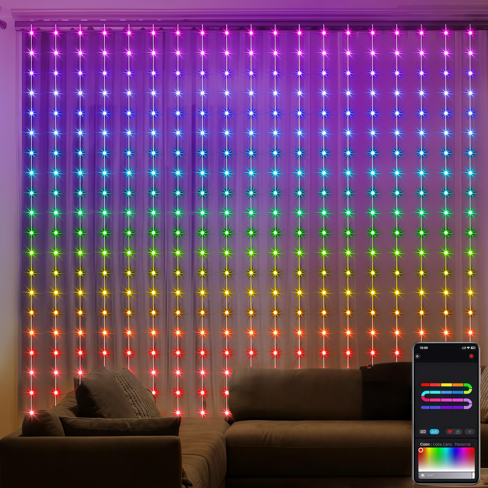 RGBIC Lysgardin 2x2 meter - Programmerbar mønstre og tekst