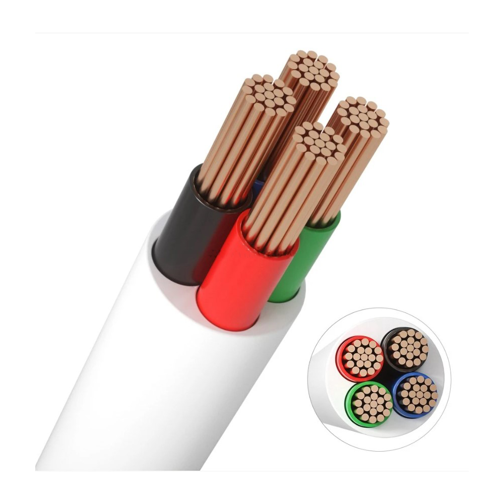 12-24V RGB kabel, hvid rund - 4 x 0,5 mm2, metervare, min. 5 meter