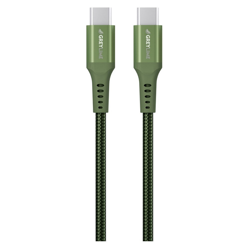 GreyLime Braided USB-C til USB-C 60W Kabel Grøn, 3 m - GreyLime