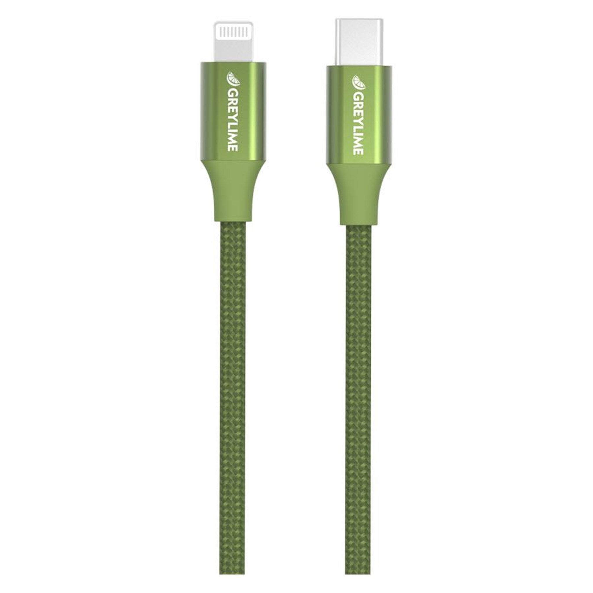 GreyLime Braided USB-C til MFi Lightning Kabel Grøn 1 m - GreyLime